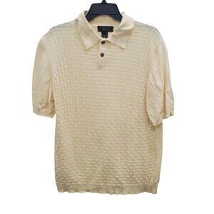 Toscano Men's Vintage Yellow Cotton Blend Textured Zig Zag Polo Shirt Italy Sz L